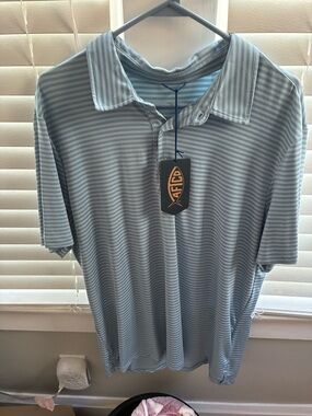 AFTCO Men’s Light Blue Striped Polo